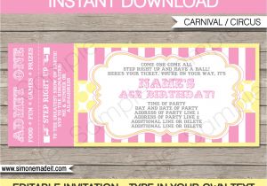 Carnival Ticket Birthday Party Invitations Carnival Birthday Ticket Invitations Template Carnival