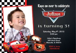 Cars themed Birthday Invitation Card Disney Cars Lightning Mcqueen Mater Birthday Party Invitation