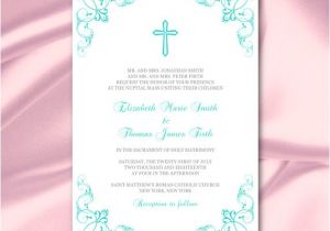 Catholic Wedding Invitation Template Catholic Wedding Invitation Template Turquoise Cross Invites