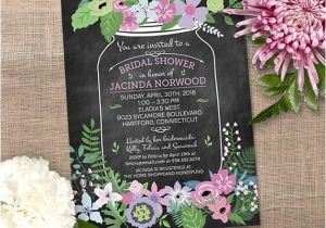 Chalkboard Mason Jar Bridal Shower Invitations Chalkboard Mason Jar Floral Bridal Wedding by Starstreamdesign