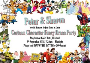 Character Birthday Party Invitations 10 Personalised Cartoon Character Fancy Dress Birthday