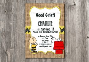 Charlie Brown Birthday Party Invitations Charlie Brown Birthday Invitation Snoopy Rustic Burlap