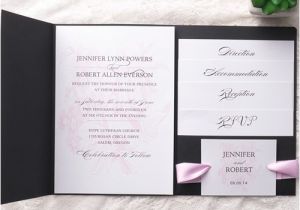 Cheap Pocket Wedding Invitation Kits Cheap Pink Flower Simple Black Pocket Wedding Invitation