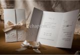 Cheap Tri Fold Graduation Invitations Vintage Embossed Tri Fold Wedding Invitation with Ribbon