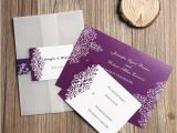 Cheap Wedding Invite Printing Purple Vintage Damask Printed Cheap Pocket Wedding