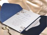 Cheap Wedding Invite Sets Elegant Floral Art Decor Monogram Blue Pocket Discount