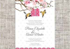 Cherry Blossom Chinese Wedding Invitation Card Template Vector Diy Printable Editable Chinese Wedding Invitation Card