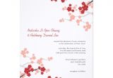 Cherry Blossom Chinese Wedding Invitation Card Template Vector Red Sakura Cherry Blossoms Flowers Chinese Wedding