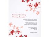 Cherry Blossom Chinese Wedding Invitation Card Template Vector Red Sakura Cherry Blossoms Flowers Chinese Wedding
