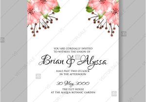 Cherry Blossom Chinese Wedding Invitation Card Template Vector Romantic Pink Cherry Blossom Azalea Camellia Wedding