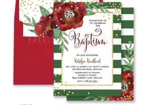 Christmas Baptism Invitations Floral Baptism Invitation Winter Baptism Invitation