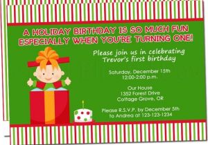 Christmas First Birthday Party Invitations Holiday First Birthday Baby In Present Party Invitation