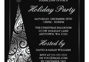 Christmas Party Invitation Template Black and White Black Silver Swirl Christmas Tree Holiday Party Invitation