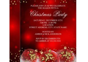 Christmas Party Invite Template Uk Red Gold Holly Baubles Christmas Holiday Party Invitation