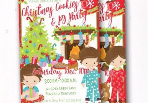 Christmas Slumber Party Invitations Kids Christmas Party Invite Cookies Pajama Sleep Over
