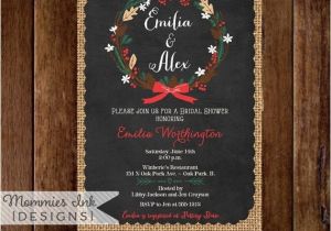 Christmas themed Wedding Shower Invitations Winter Pinecone Wreath Chalkboard Bridal Shower Invitation