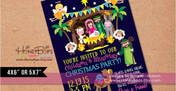 Church Christmas Party Invitation Manger Kid 39 S Church Christmas Party Personalized by Honeybops