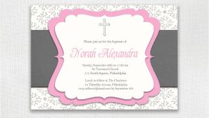 Classic Baptism Invitations Classic Baptism Invitation Pink and Gray Girl Christening