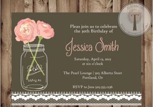 Classy 30th Birthday Invitation Wording Vintage Lace Birthday Invitation Mason Jar Invitation