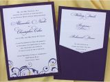 Clutch Wedding Invitations Dark Purple Yellow Floral Swirl Clutch Pocket Wedding
