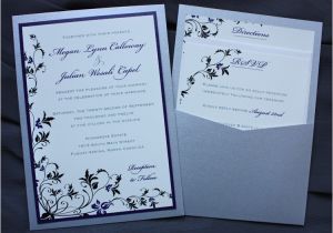 Clutch Wedding Invitations Purple Black Silver Floral Vine Clutch Pocket Wedding
