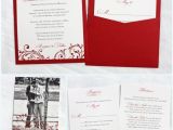 Clutch Wedding Invitations Red Vintage Scroll with Dots Clutch Pocket Wedding