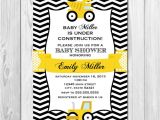 Construction themed Baby Shower Invitations Construction Baby Shower Invitation Chevron Stripes