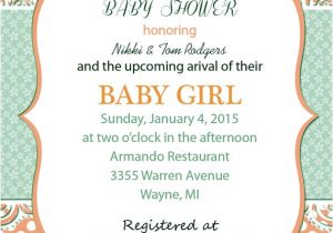 Coral and Mint Baby Shower Invitations Baby Shower Invitation Coral and Mint Front and Back Polka