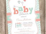Coral and Mint Baby Shower Invitations Coral and Mint Baby Shower Invitation Chevron Invitation
