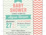 Coral and Mint Baby Shower Invitations Items Similar to Chevron Invitation In Coral and Mint for
