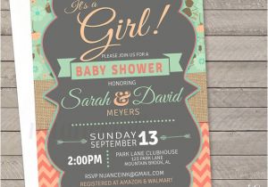 Coral and Mint Baby Shower Invitations Mint and Coral Baby Shower Invitations Printed or by Nuanceink