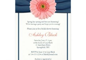 Coral and Navy Bridal Shower Invitations Coral Gerbera Navy Ribbon Bridal Shower Invitation 5" X 7