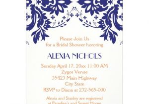 Coral and Navy Bridal Shower Invitations Damask Navy Blue Coral Wedding Bridal Shower 5×7 Paper