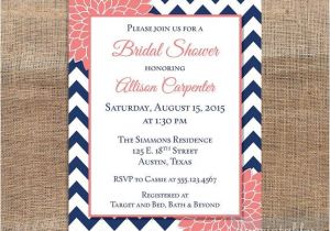 Coral and Navy Bridal Shower Invitations Navy & Coral Bridal Shower Invitation Printable Navy Blue