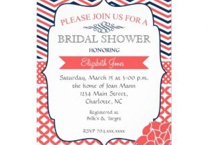 Coral and Navy Bridal Shower Invitations Navy and Coral Vintage Bridal Shower Invitation 5" X 7