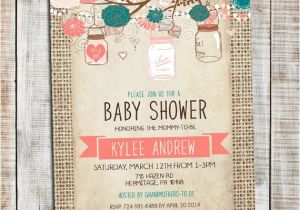 Coral and Teal Baby Shower Invitations Baby Shower Girl Invitation Mason Jar Pink Coral and Teal