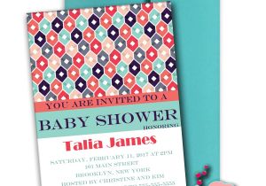 Coral and Teal Baby Shower Invitations Coral and Teal Pattern Baby Shower Invitations Digital File