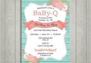 Coral and Teal Baby Shower Invitations Teal and Coral Babyque Invite Turquoise Rustic Baby Q