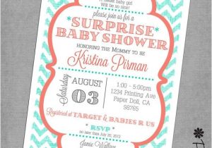 Coral and Teal Baby Shower Invitations Teal Chevron and Coral Baby Shower Invitations Printed