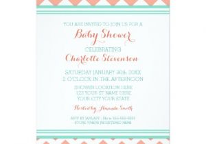 Coral and Teal Baby Shower Invitations Teal Coral Chevron Custom Baby Shower Invitations