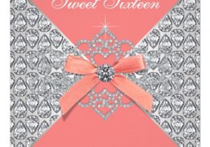 Coral Quinceanera Invitations Coral Diamonds Coral Sweet 16 Birthday Party 5 25×5 25
