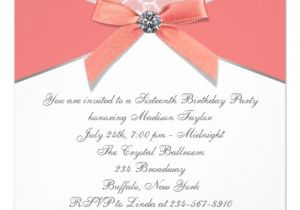 Coral Quinceanera Invitations Coral Diamonds Coral Sweet 16 Birthday Party Custom Invitation