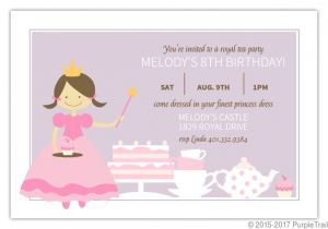 Cost Of Party Invitations Purple and Pink Princess Tea Party Birthday Invitation