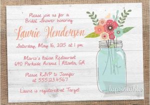 Country Chic Bridal Shower Invitations Rustic Mason Jar Invite Printable Bridal Shower