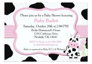 Cow Print Baby Shower Invitations Girl Cow Baby Shower Invitation with Chevron Print