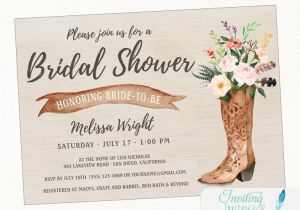 Cowboy Boot Bridal Shower Invitations Cowboy Boot Rustic Bridal Shower Invitation Country Boho