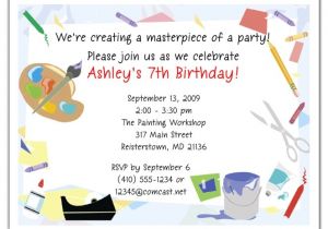 Craft Birthday Party Invitations Arts and Crafts Birthday Party Invitations Arts and