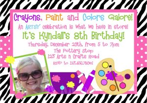 Craft Birthday Party Invitations Arts and Crafts Birthday Party Invitations Free