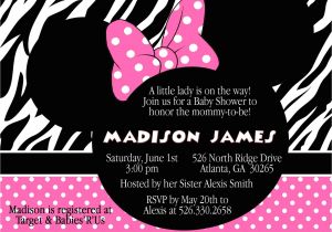 Custom Minnie Mouse Baby Shower Invitations Pink Zebra Minnie Mouse Baby Shower Invitation Custom