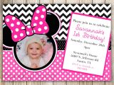 Customized Minnie Mouse First Birthday Invitations Minnie Mouse Chevron Birthday 1st Birthday Invitation 2nd